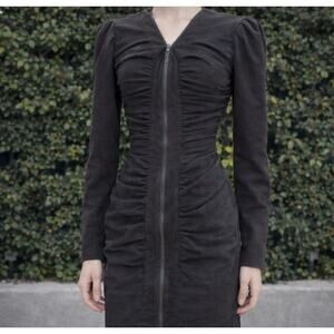 Vintage Blondie and Me Black Ruched Knee Length Long Sleeve Zip Dress USA Made